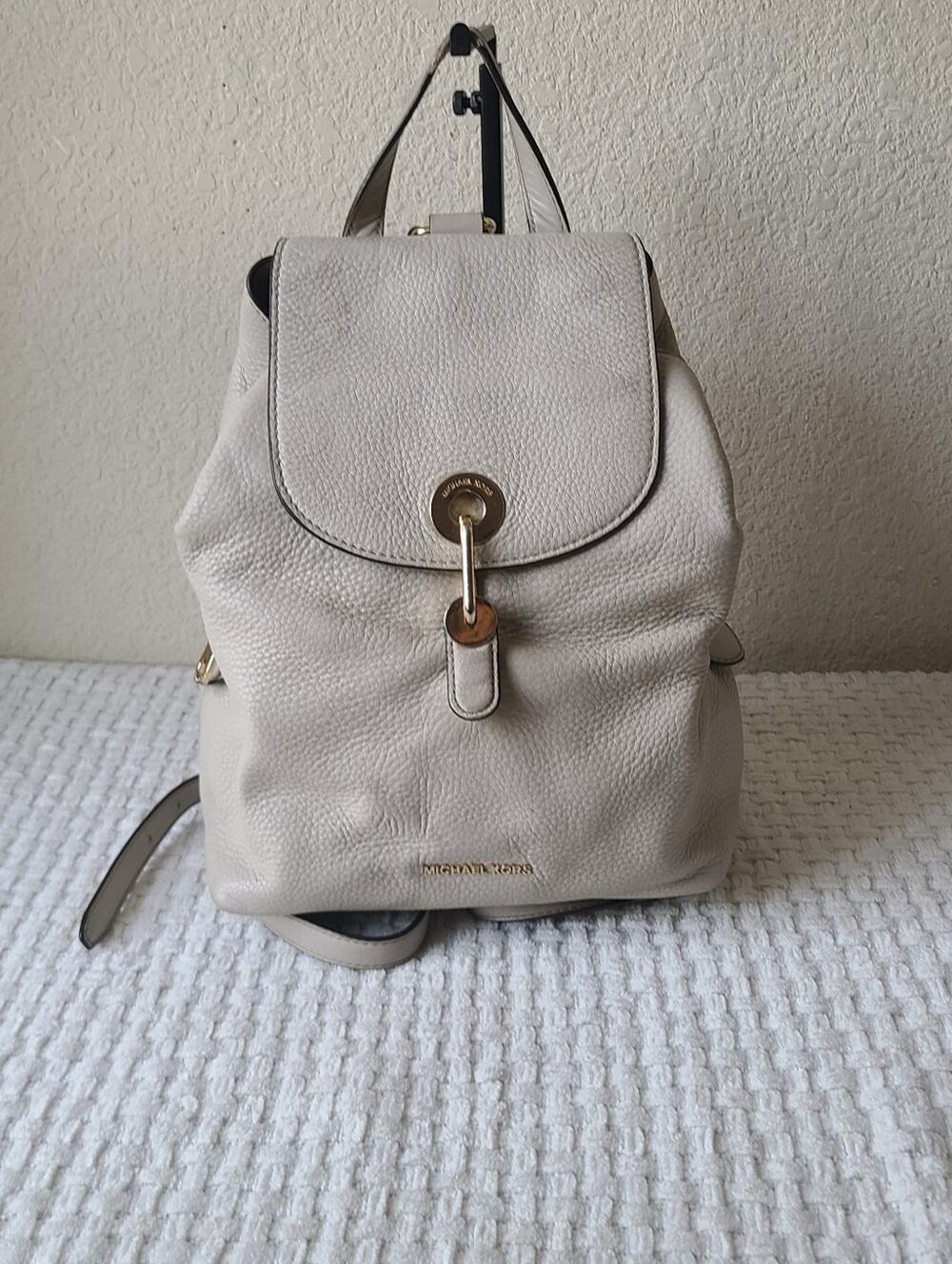 Michael Kors Pebbled Leather Backpack in Light Cream with Gold Hardware